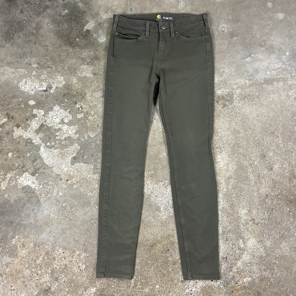 Carhartt Rugged Flex Canvas Pants Women's Size 4 Tall Olive Twill‎ Slim Fit Work